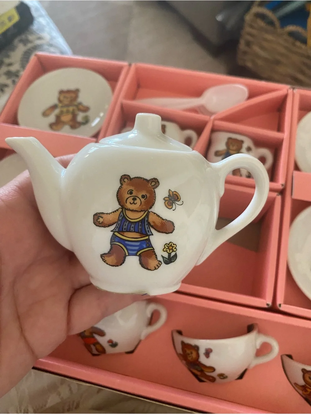 Vintage 70s Teddy Bear Mini Tea Set 16pc Boxed Cottagecore Kidcore country Gifts